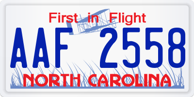 NC license plate AAF2558