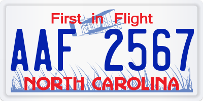 NC license plate AAF2567