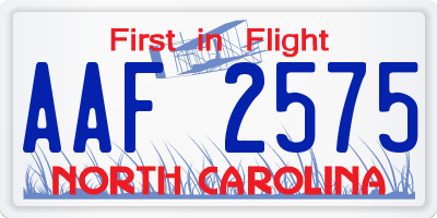 NC license plate AAF2575