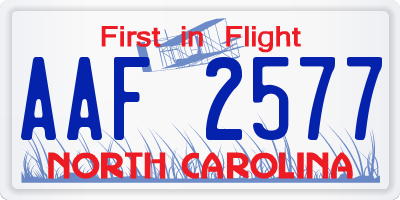 NC license plate AAF2577