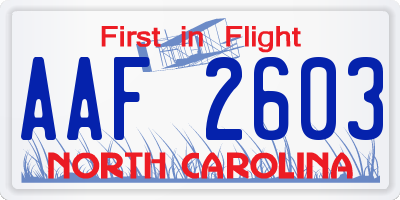NC license plate AAF2603