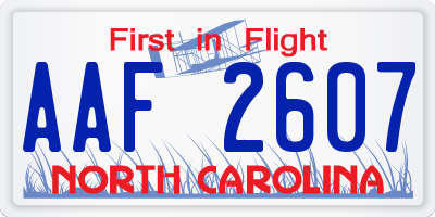 NC license plate AAF2607