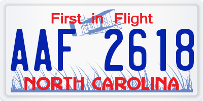 NC license plate AAF2618
