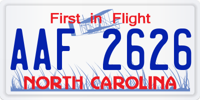 NC license plate AAF2626