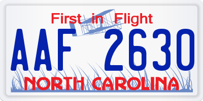 NC license plate AAF2630