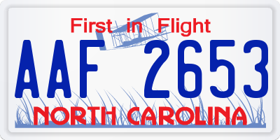 NC license plate AAF2653