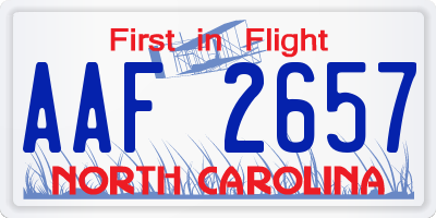 NC license plate AAF2657
