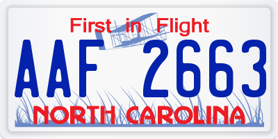 NC license plate AAF2663