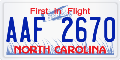 NC license plate AAF2670