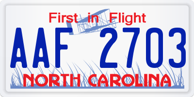 NC license plate AAF2703