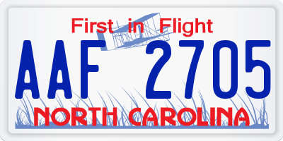 NC license plate AAF2705