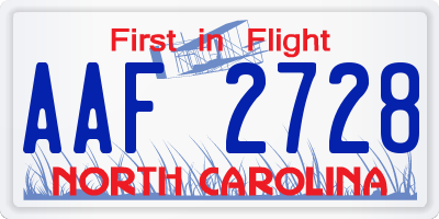 NC license plate AAF2728
