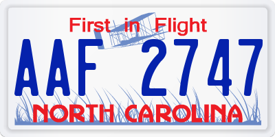 NC license plate AAF2747
