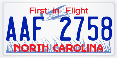 NC license plate AAF2758