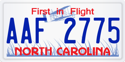 NC license plate AAF2775