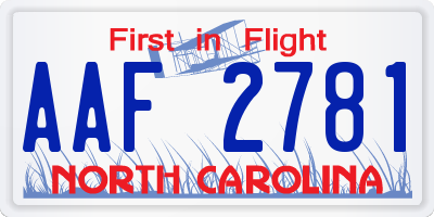 NC license plate AAF2781