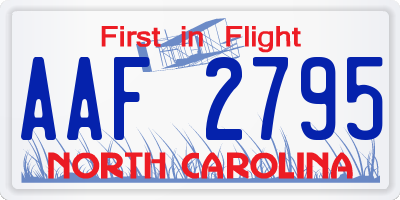NC license plate AAF2795