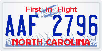 NC license plate AAF2796