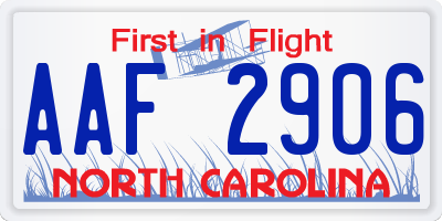 NC license plate AAF2906
