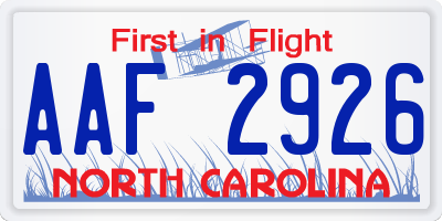 NC license plate AAF2926