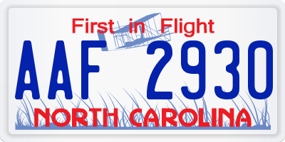 NC license plate AAF2930