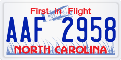 NC license plate AAF2958