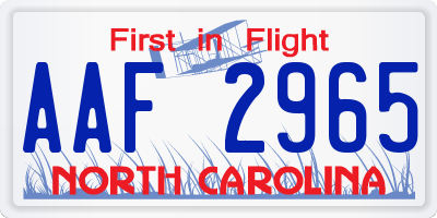 NC license plate AAF2965