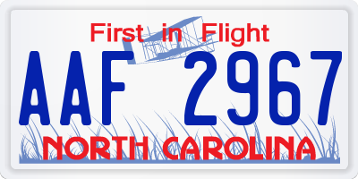NC license plate AAF2967