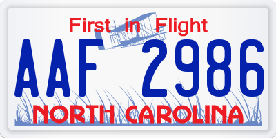 NC license plate AAF2986