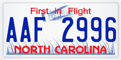 NC license plate AAF2996