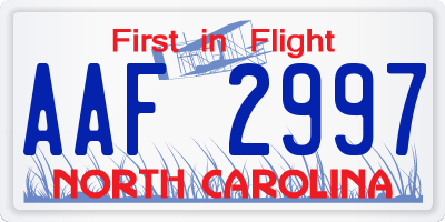 NC license plate AAF2997