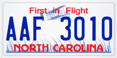 NC license plate AAF3010