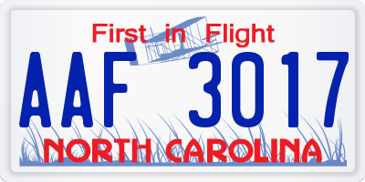 NC license plate AAF3017