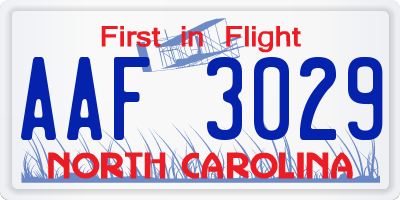NC license plate AAF3029