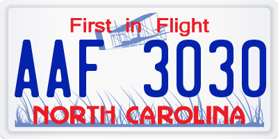 NC license plate AAF3030