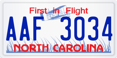 NC license plate AAF3034