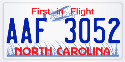 NC license plate AAF3052