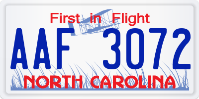 NC license plate AAF3072
