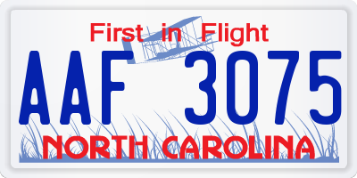 NC license plate AAF3075