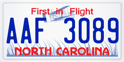 NC license plate AAF3089