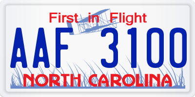 NC license plate AAF3100