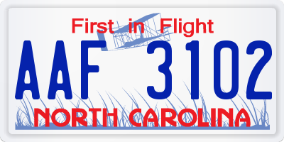 NC license plate AAF3102