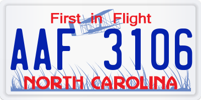 NC license plate AAF3106