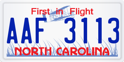 NC license plate AAF3113