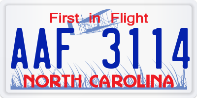 NC license plate AAF3114