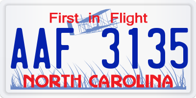 NC license plate AAF3135
