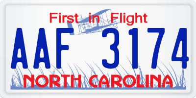 NC license plate AAF3174