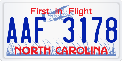 NC license plate AAF3178