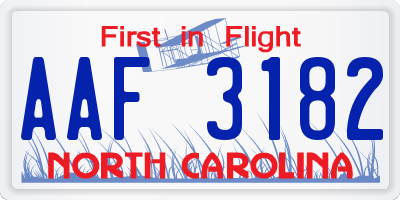 NC license plate AAF3182