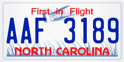 NC license plate AAF3189